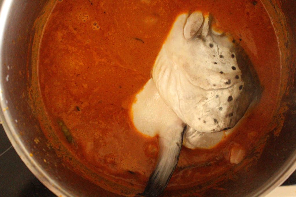 Making fish head curry